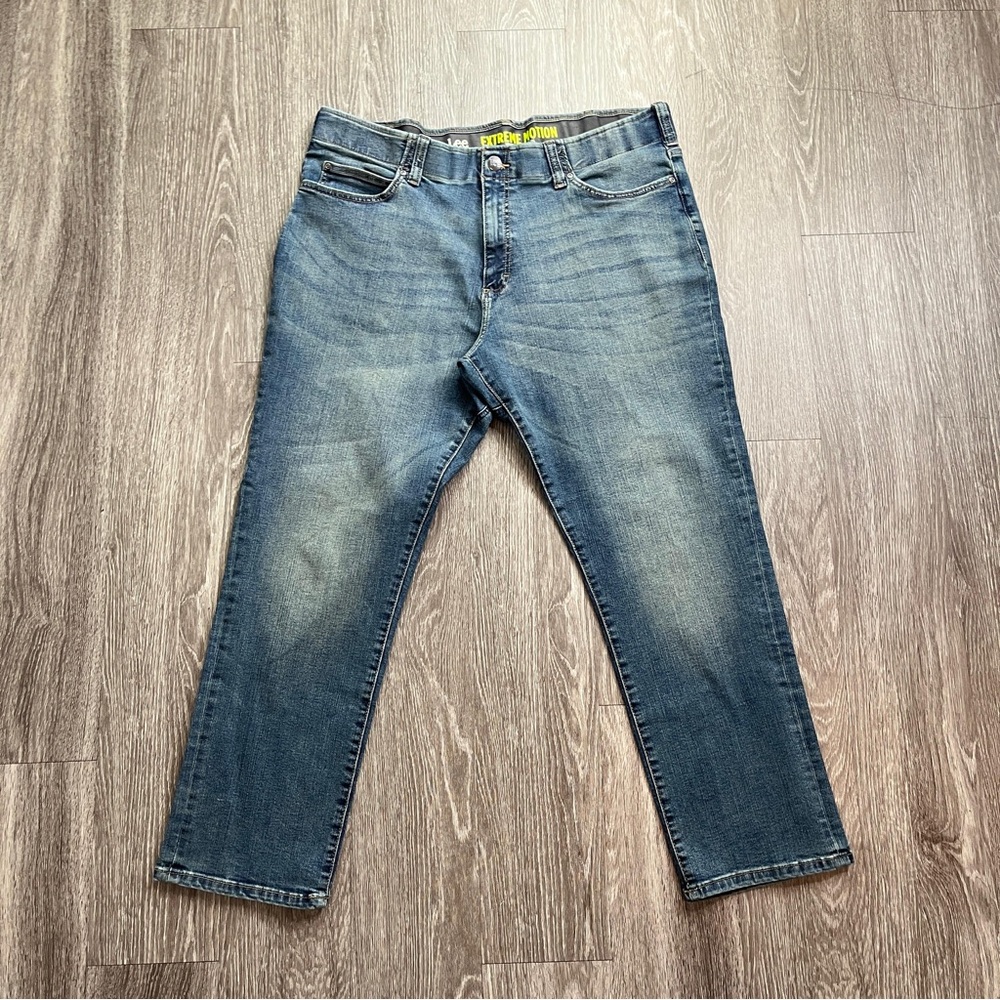 Lee Jeans Extreme Motion Straight Fit Tapered Leg Mens 36x32 Blue Denim Stretch
